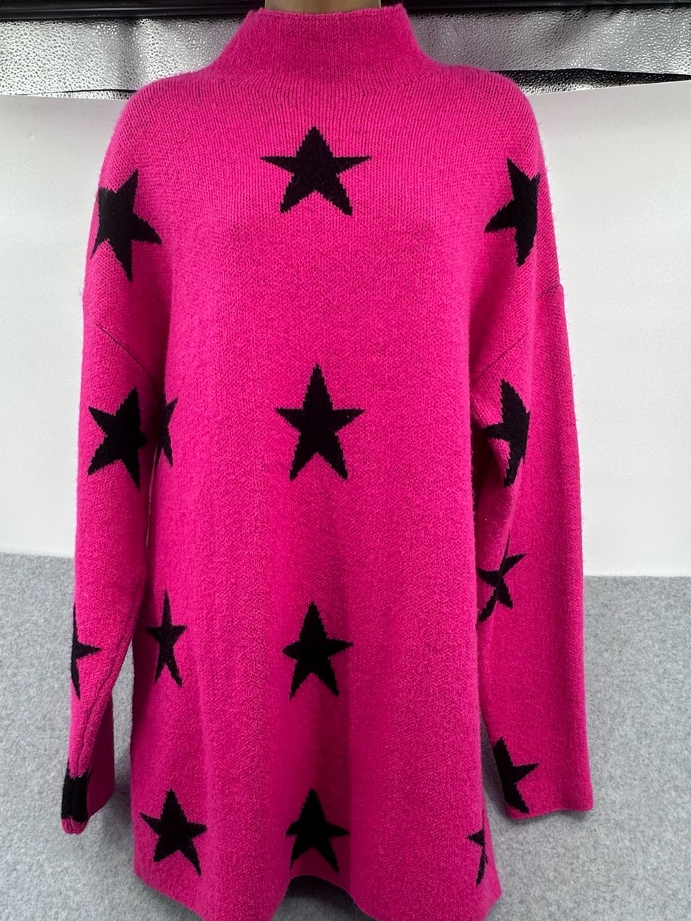 STARS KNIT FUCHIA SWEATER DRESS, Mock Neck - Women’s